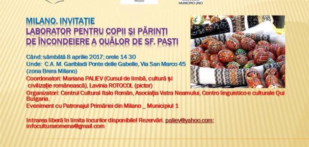 Laborator de încondeiere a ouălor de Sf Paști, organizat la Milano Laborator de încondeiere a ouălor de Sf Paști, organizat la Milano