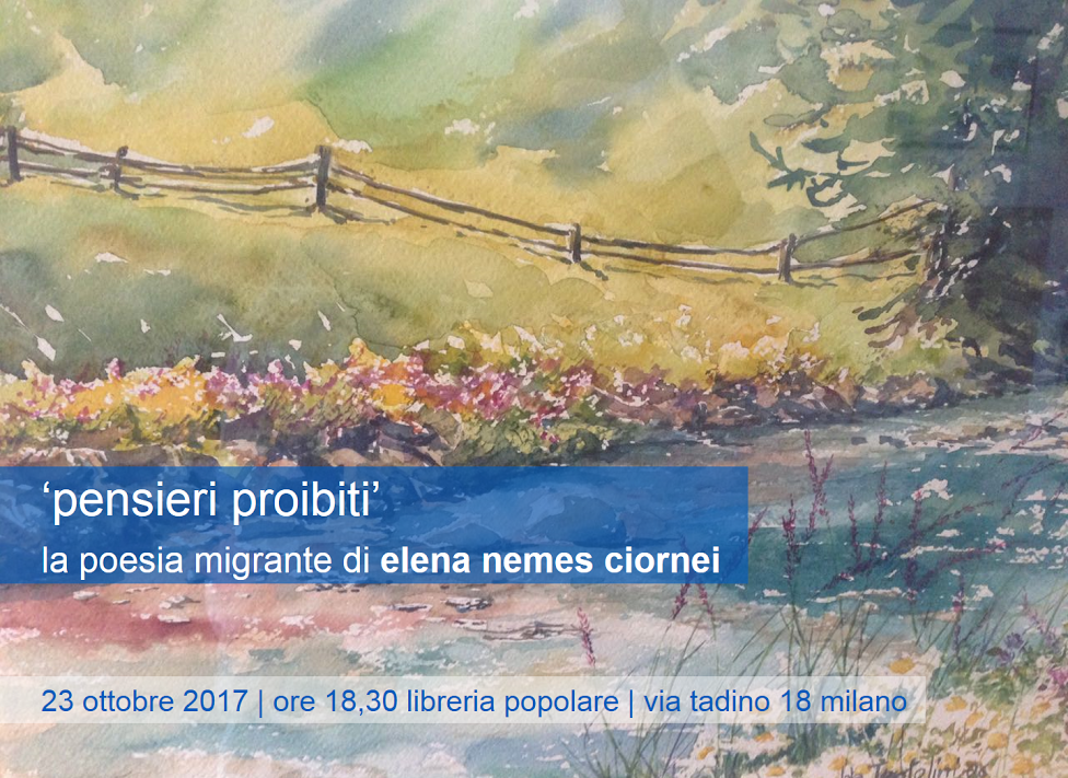 Volumul: “Pensieri proibiti/Gânduri interzise” al autoarei Elena Nemeș Ciornei va fi lansat la Milano la Libreria Popolare