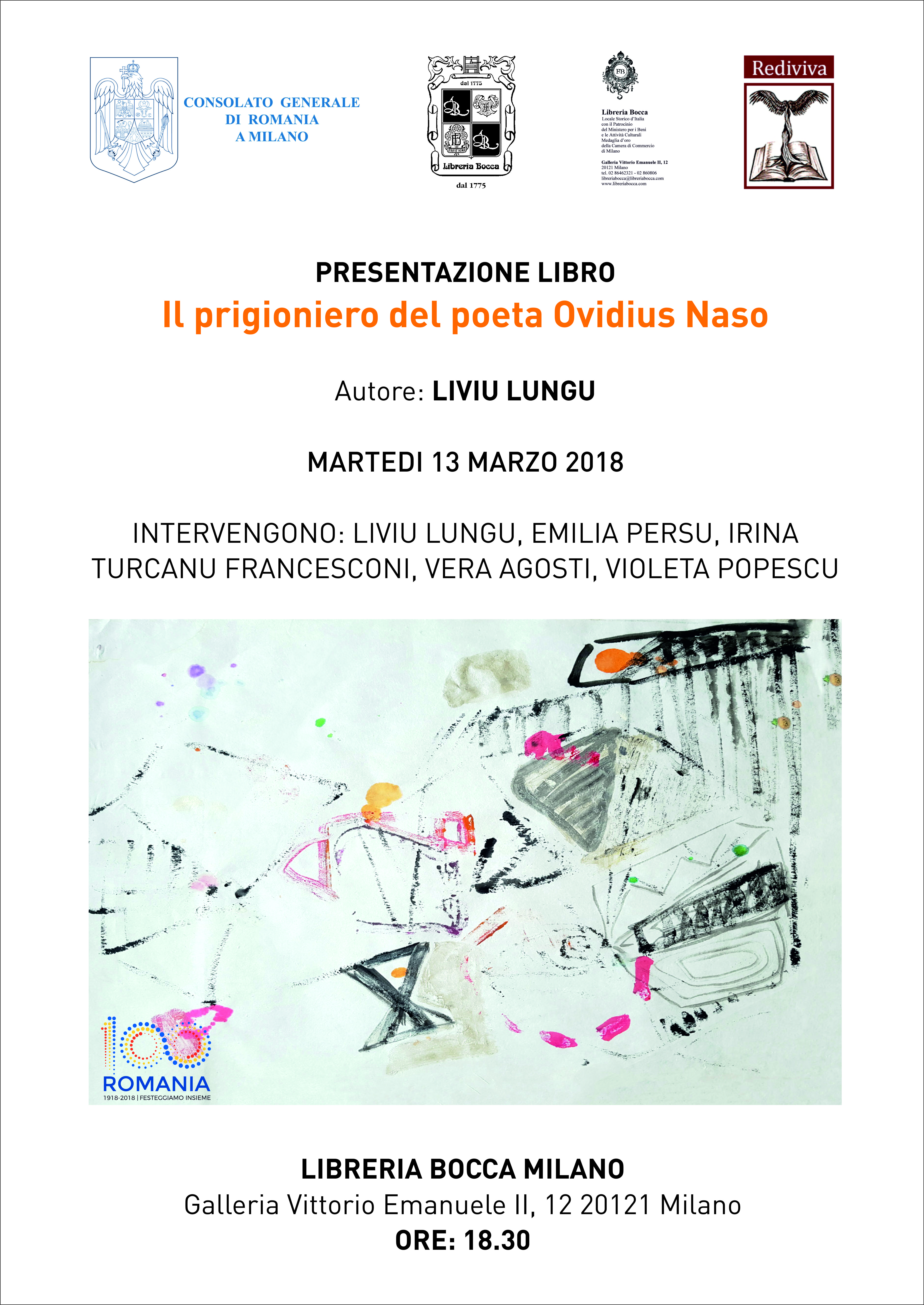 Libreria BOCCA di Milano ospita la presentazione del libro: “Il prigioniero del poeta Ovidius Naso” di Liviu LUNGU, ed. Rediviva