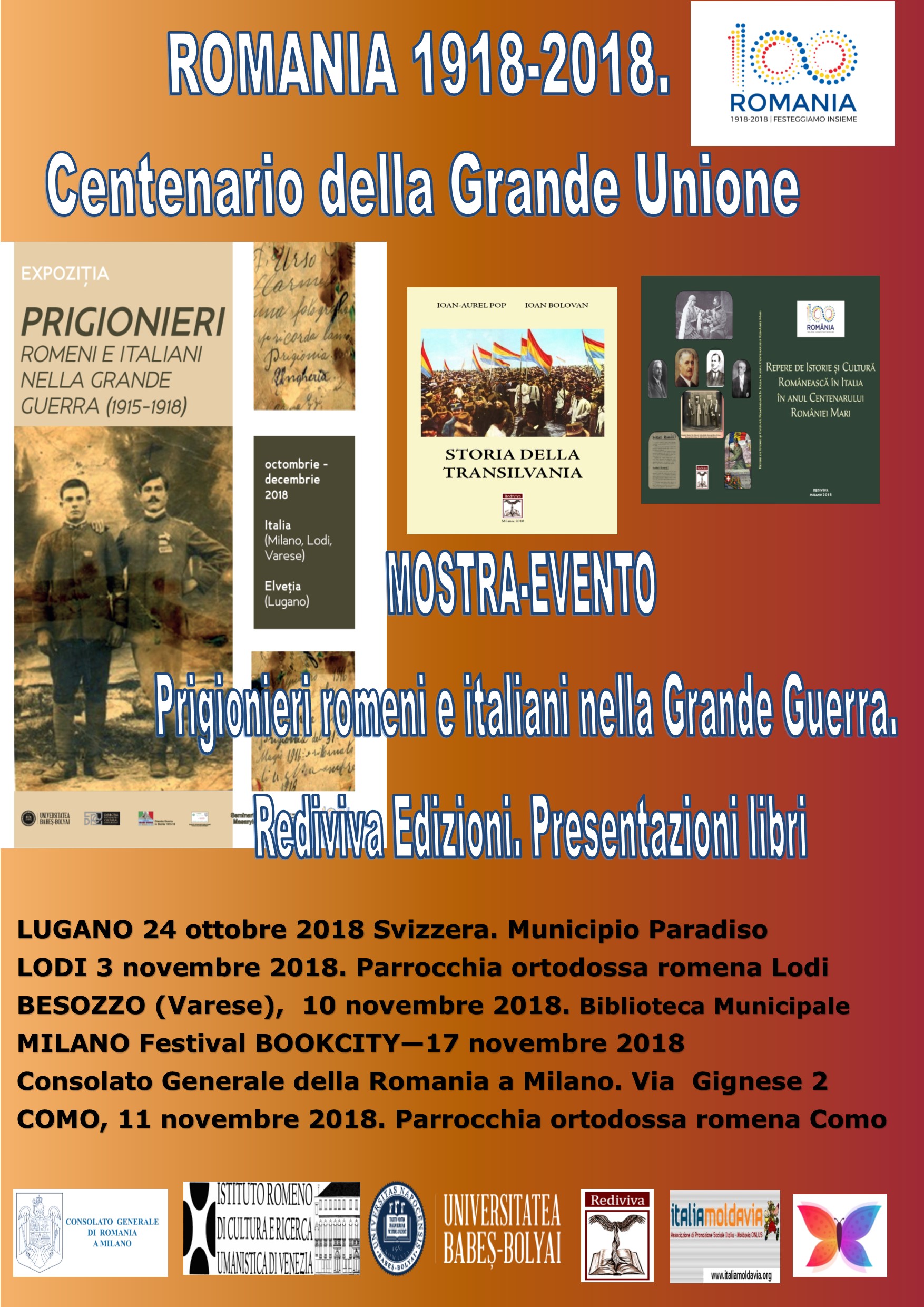 Mostra-Evento nell’anno del Centenario della Grande Unione della Romania: Lugano, Milano, Varese, Lodi, Como
