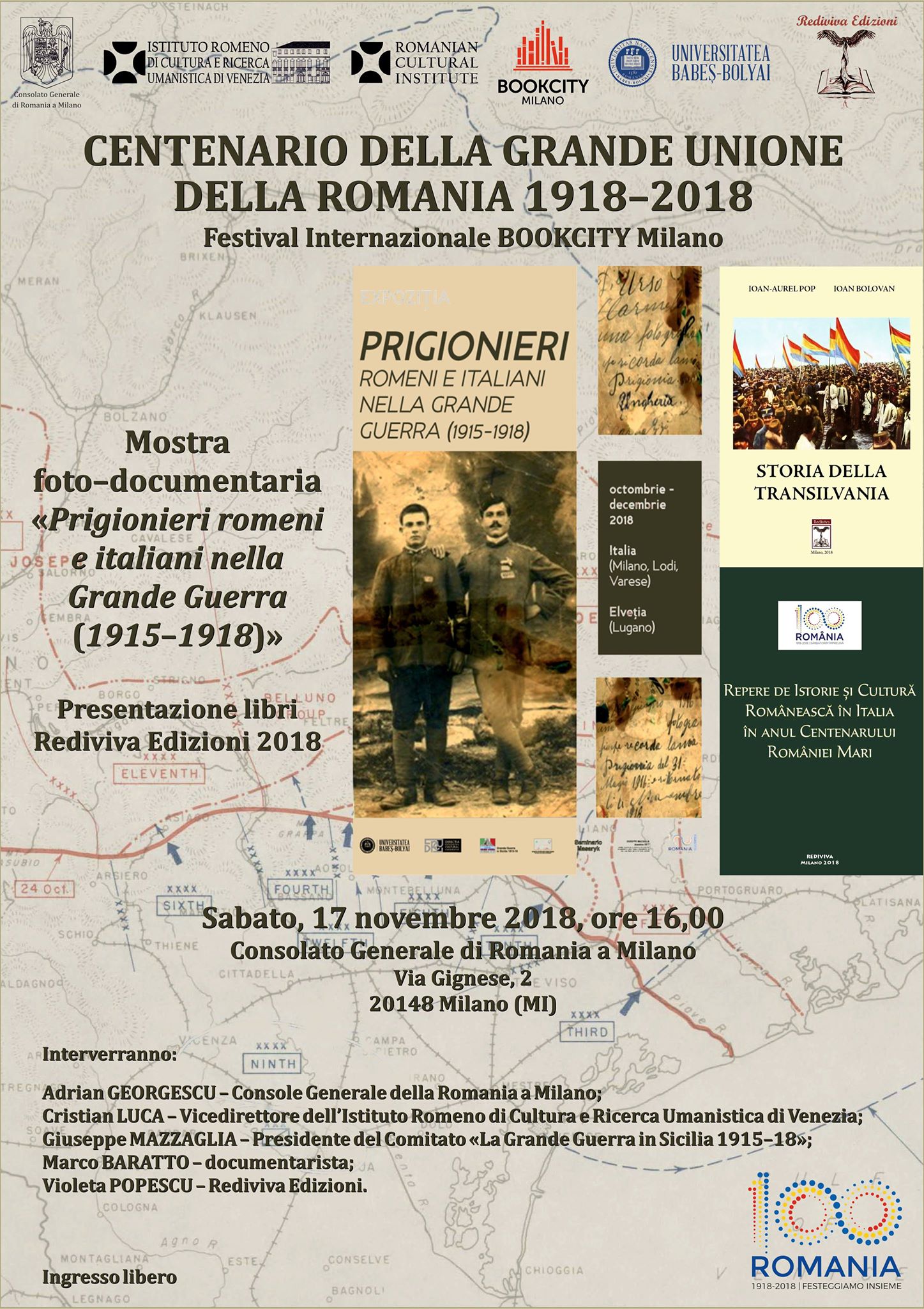 Festival Internazionale Bookcity Milano: “Centenario della Grande Unione della Romania 1918-2018”