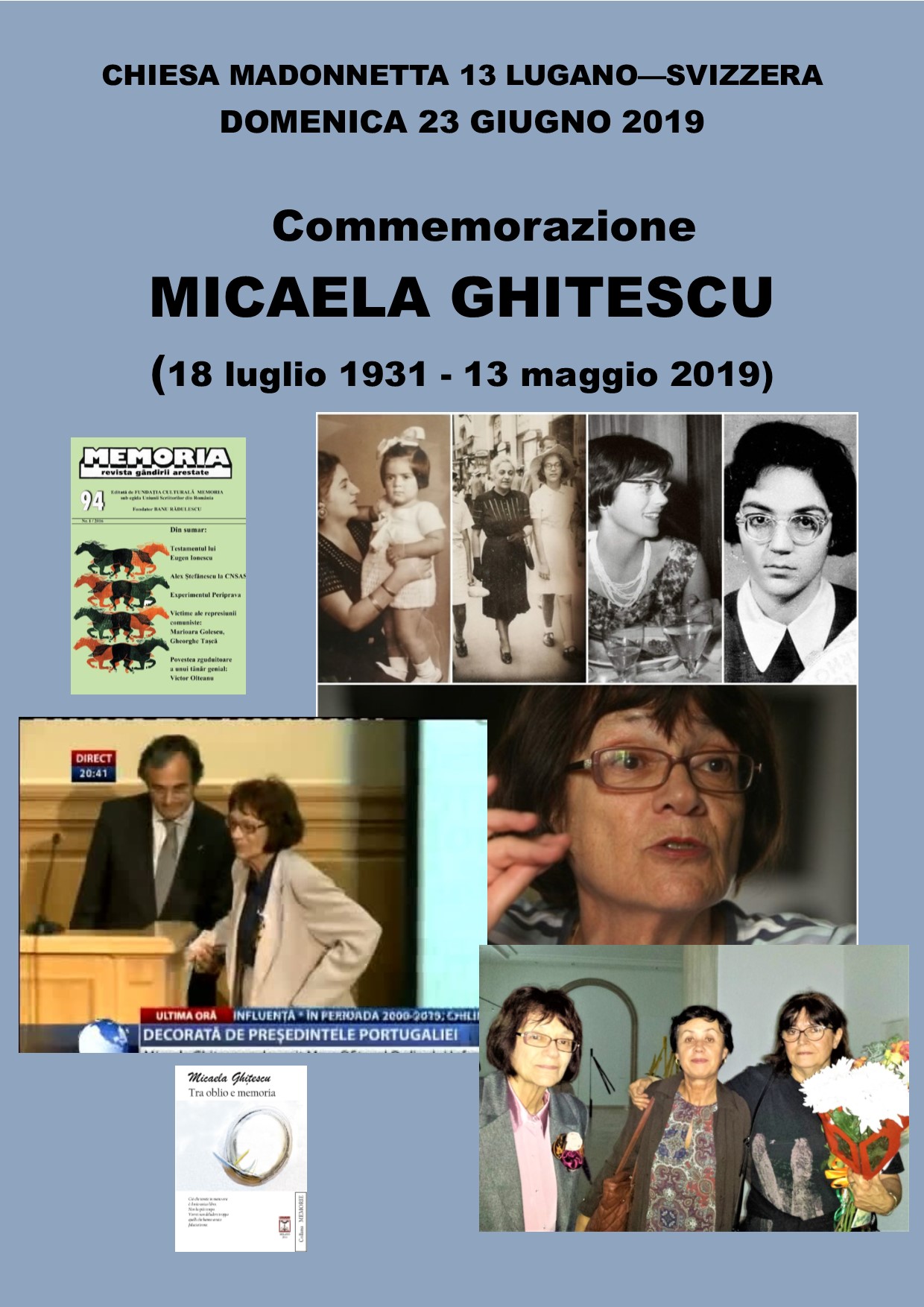 Lugano-Svizzera. Commemorazione Micaela Ghițescu (18 luglio 1931 – 13 maggio 2019).