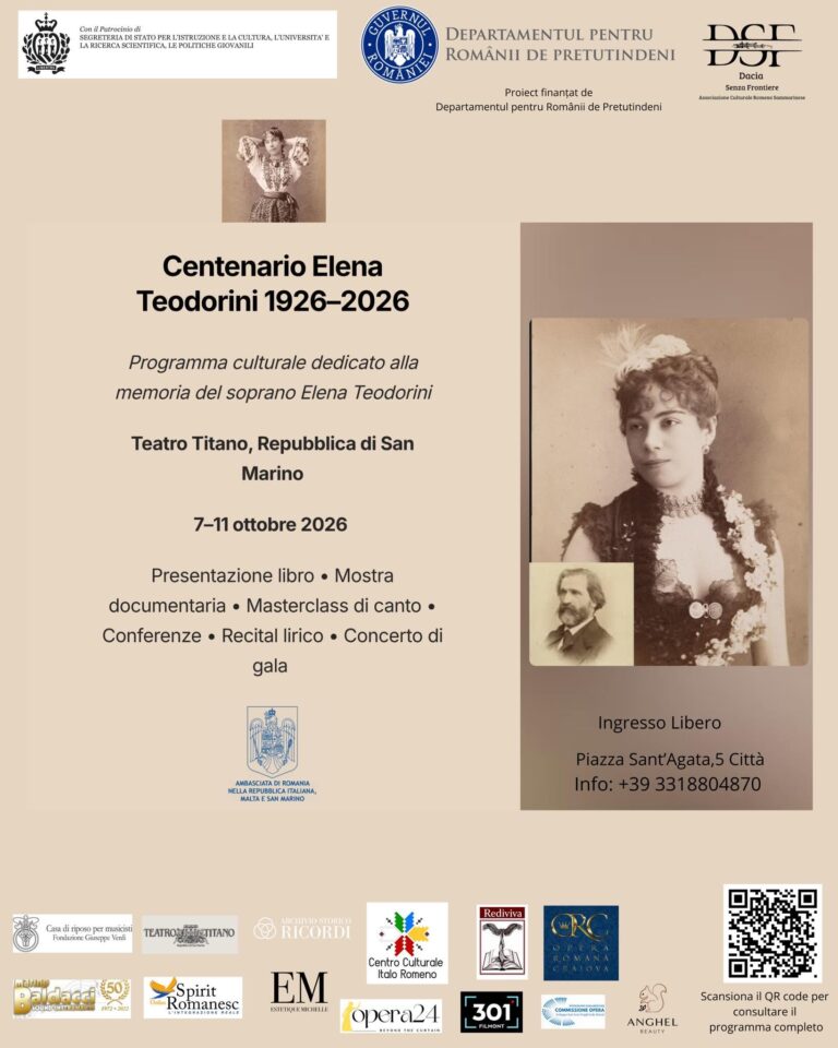 Punte culturală românească Milano – San Marino: Centenarul Elena Teodorini (1926–2026)
